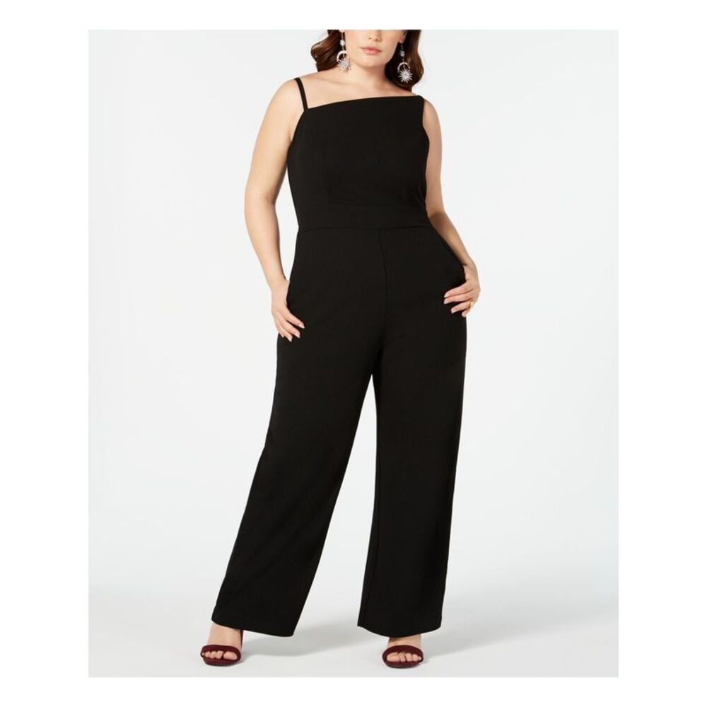 TEEZE ME Womens Wide Leg Jumpsuit Black Spaghetti Strap Square Neck Juniors 20